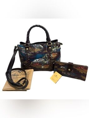 Patricia Nash Dorothy Leather Satchel & Wallet in Montana Prairie Skies Print